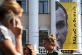 Banner with the image of Oleg Sentsov
