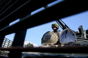 Army serviceman of the Armed Forces in the BTR