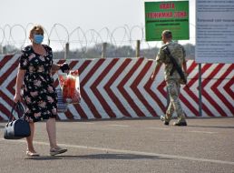 A woman wearing a gauze bandage