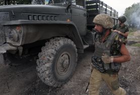 Ukrainian soldier in position