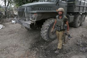 Ukrainian soldier in position