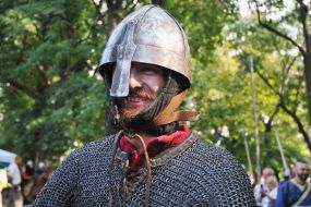 A man in a knight's suit