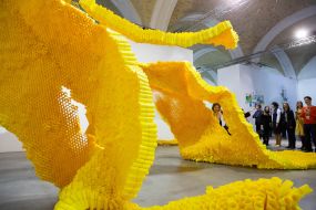 Marina Poroshenko examines the installation