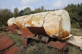 The destroyed tank at the Yaniv station