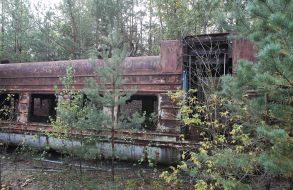 The destroyed passenger car at Yaniv station