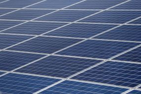 Solar panels of the first solar power station in Chernobyl