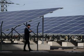 Solar panels of the first solar power station in Chernobyl