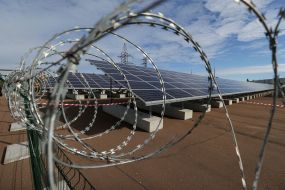 Solar panels of the first solar power station in Chernobyl