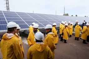 Participants of the opening of the first solar power station in Chernobyl