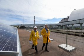 Participants of the opening of the first solar power station in Chernobyl
