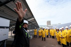 Participants of the opening of the first solar power station in Chernobyl