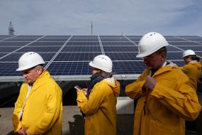 Participants of the opening of the first solar power station in Chernobyl