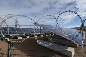 Solar panels of the first solar power station in Chernobyl