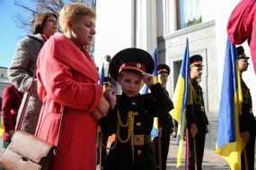 The ceremony of dedication of students in cadets near the Verkhovna Rada