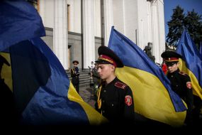 The ceremony of dedication of students in cadets near the Verkhovna Rada