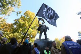 Participants of "action on decommunization of Soviet idols"