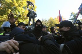 Participants of "action on decommunization of Soviet idols"