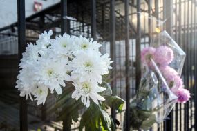 Flowers near the Embassy of the Russian Federation in Ukraine