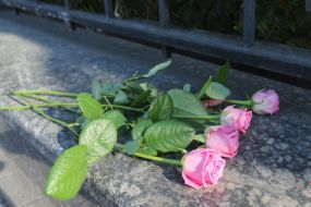 Flowers near the Embassy of the Russian Federation in Ukraine