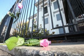 Flowers near the Embassy of the Russian Federation in Ukraine