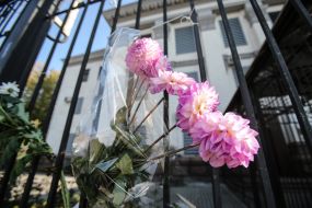 Flowers near the Embassy of the Russian Federation in Ukraine