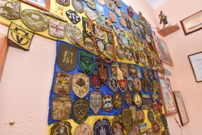 The flag of Ukraine is decorated with military chevrons