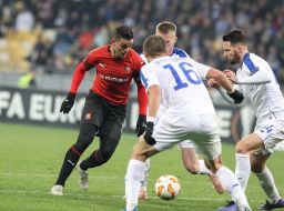 The game moment of the match FC "Dynamo" (Kiev) - FC "Rennes" (France)