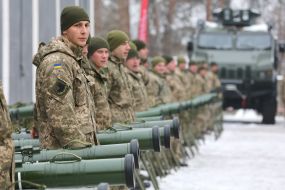 Servicemen near anti-tank complexes "Stugna-P" and "Corsar"