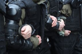 Law enforcement officers near the Russian consulate in Odessa