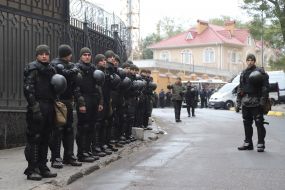 Law enforcement officers near the Russian consulate in Odessa