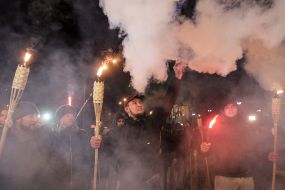 Participants of the torch-fire procession