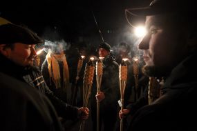 Participants of the torch-fire procession