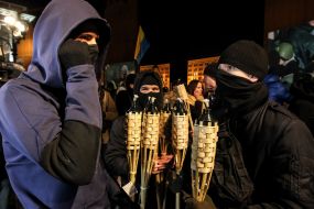 Participants of the torch-fire procession