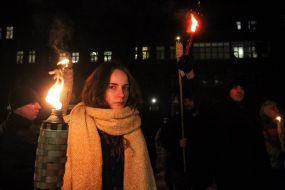 Participants of the torch-fire procession