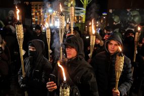 Participants of the torch-fire procession