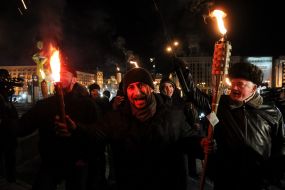 Participants of the torch-fire procession
