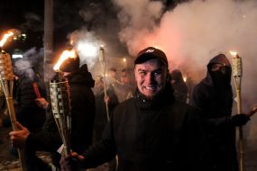 Participants of the torch-fire procession