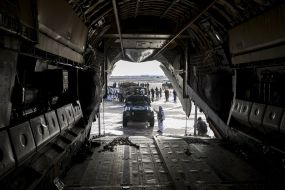 Loading military equipment into the aircraft