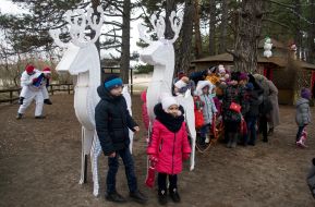 Children near deer sculptures