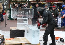 The sculptor is working on the creation of ice sculpture