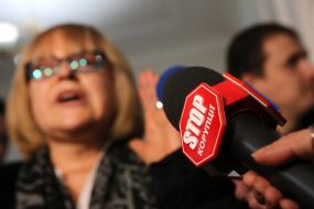 Katerina Amosova with journalists