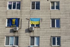 Flags IN "Svoboda" and the flag of Ukraine