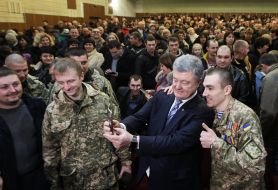 Petro Poroshenko is photographed with the troops
