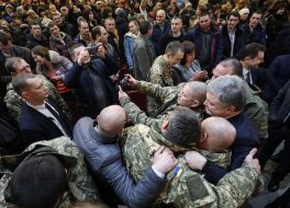 Petro Poroshenko is photographed with the troops