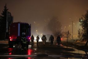 Rescuers of Emergencies Service at a place of large-scale fire