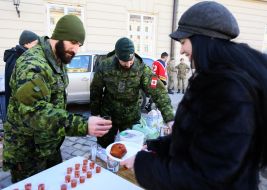 Representatives of the Armed Forces of Canada often visit the hockey game maple syrup