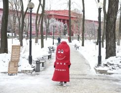 Animator dressed as a condom