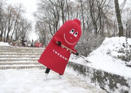 Animator dressed as a condom