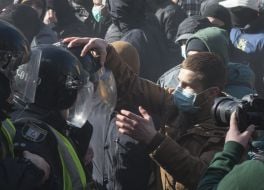 The clash between activists of the "National Corps" and law enforcement officers near the APU