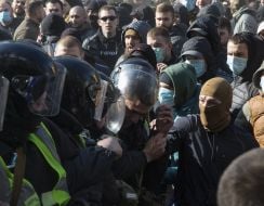 The clash between activists of the "National Corps" and law enforcement officers near the APU